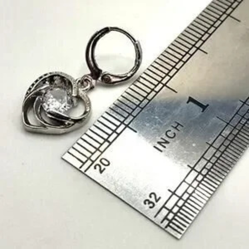 925 Sterling Silver Earrings w/ Swirl Heart CZ Stone Pendant Valentine Gift NEW! - Picture 5 of 5